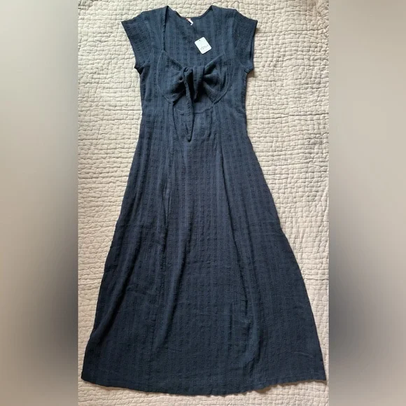 Free People Nalani Midi Tie Front Black Dress - NWT size Large - Picture 4 of 5